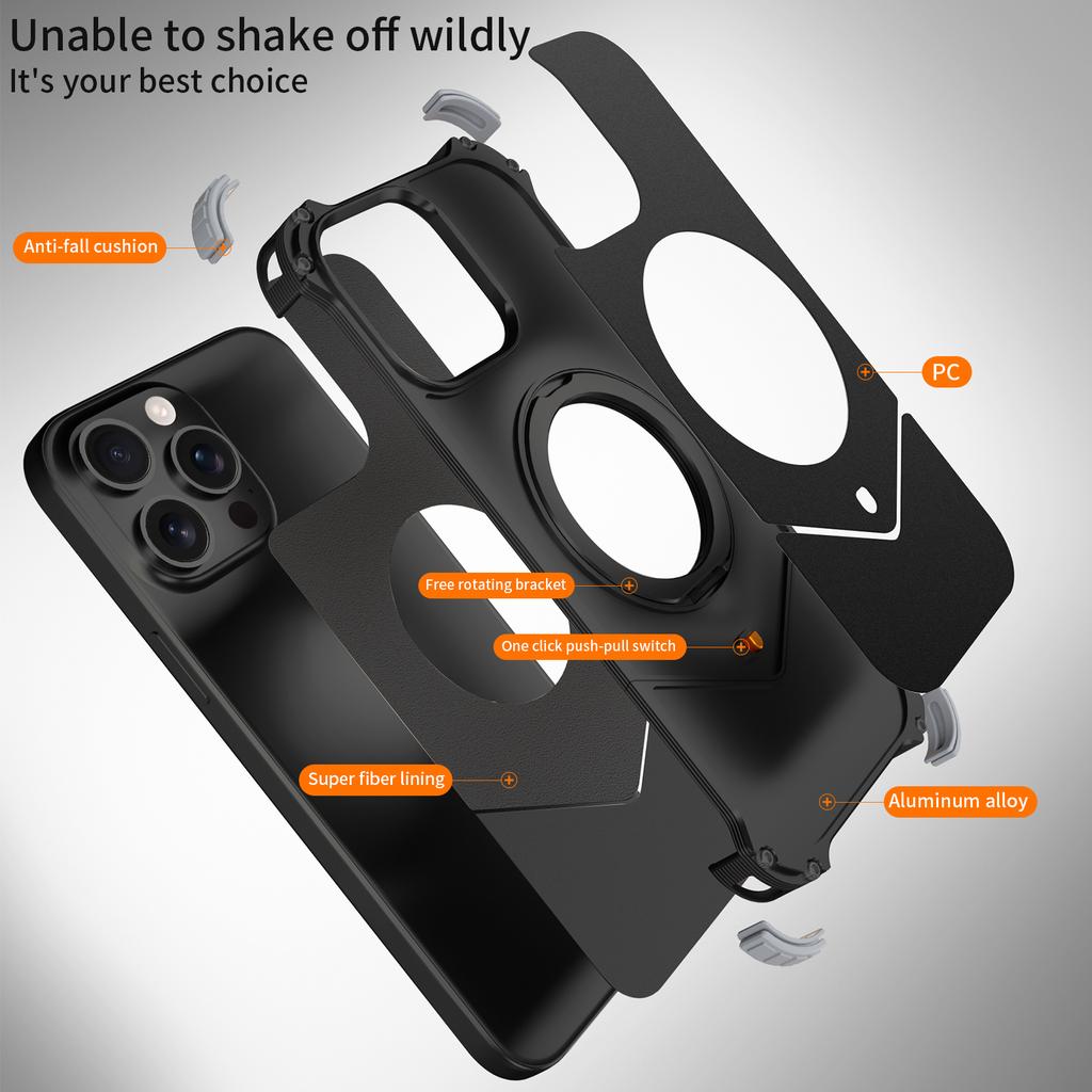 For iPhone 15 Pro Max Case PC+Metal Boardless Phone Back Cover with Kickstand