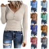 Women's Casual Long Sleeved V-neck Button Solid Color Slim Fitting Top