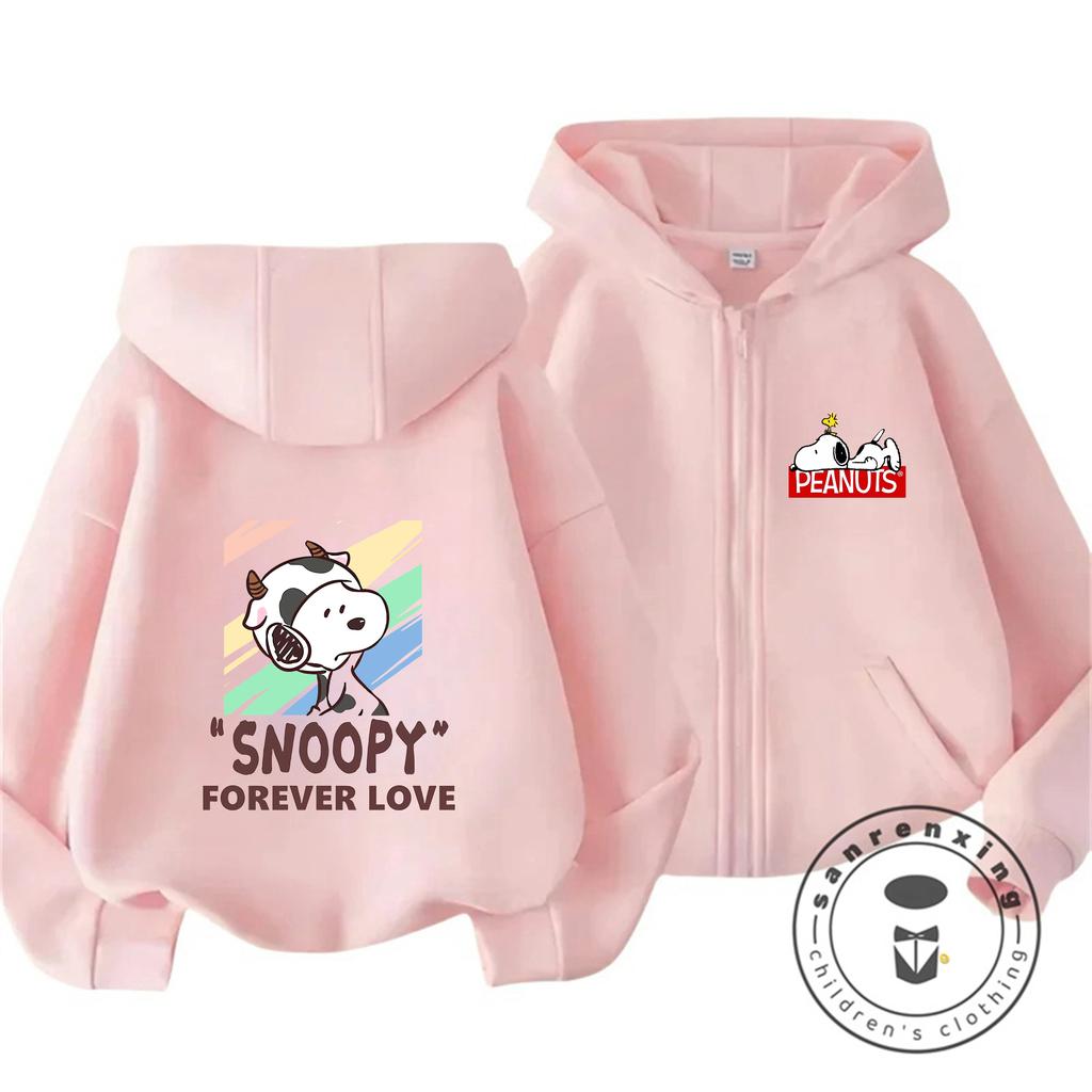 Winter Trendy Casual Zipper Hoodie Cute Cartoon Print Street Style Kids Hooded Top Snoopy Children 3 14