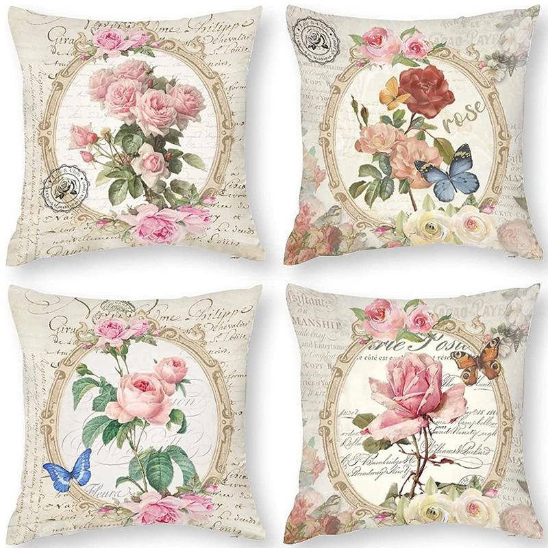 Ретро Американский Растительный Цветочный Принт Льняная Наволочка Гостиная Диван Автомобильная Подушка Подушка