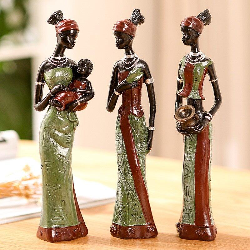 3Pcs/Set Resin African Girls Crafts Living Room Figurines Home Decoration Office Desktop Africa Women Ornaments