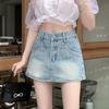 Уникальная короткая юбка с шармом, тонкая часть юбки-трапеции с высокой талией, брюки, универсальная юбка-полуториал, женская летняя модная джинсовая короткая юбка