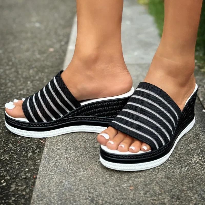 Fashion 2024 Fashion Women's Shoes Plus Size Women's Slippers New Color Matching Casual Slippers Women Hot Sale Peep Toe Wedge Sandals