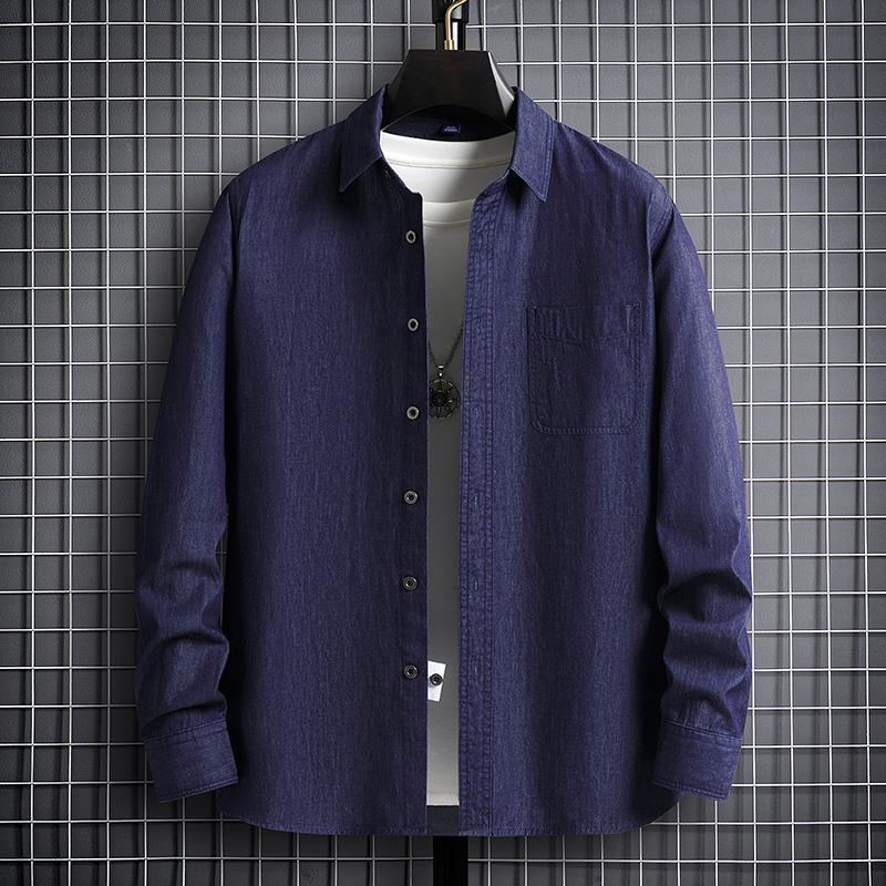 Мужские джинсовые рубашки из 100% хлопка с длинным рукавом, мягкие мужские джинсовые рубашки стандартной посадки, деловая повседневная однотонная однотонная рубашка с карманами
