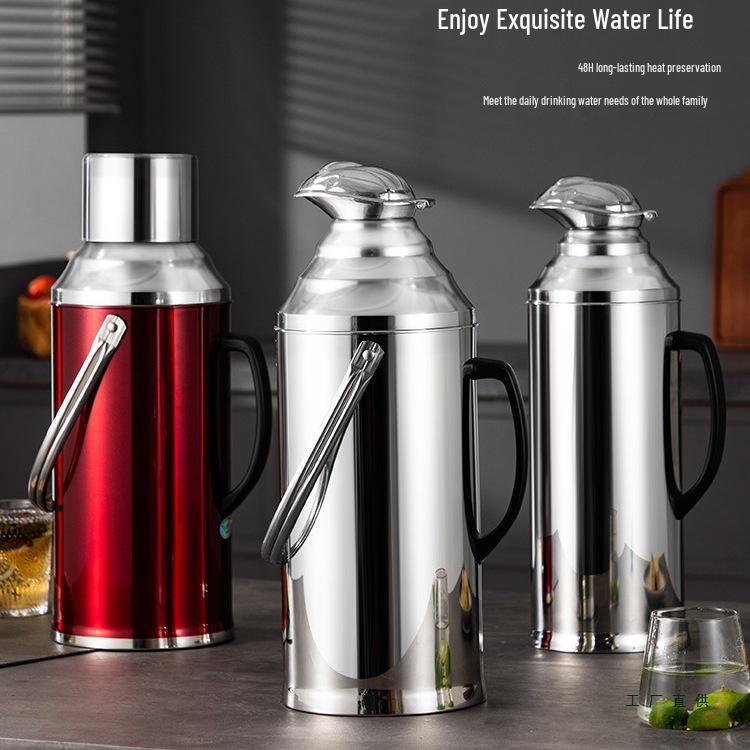 Large Capacity Stainless Steel Insulated Hot Water Bottle with Glass Liner - Old-fashioned Tea Pot for Home, Dorm, or Commercial Use
