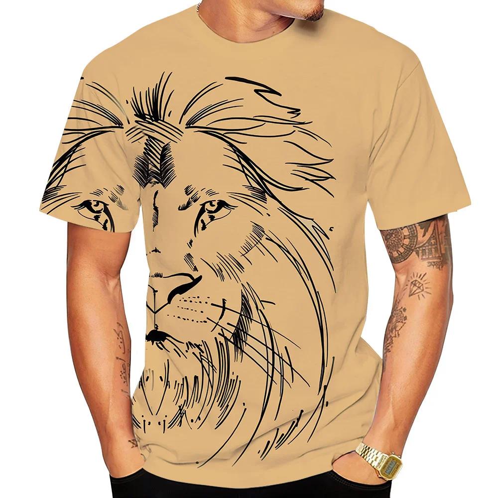 Летняя мужская футболка с принтом льва, свободная футболка с 3d короткими рукавами, мужская одежда, винтажная уличная футболка большого размера, модная футболка с круглым вырезом