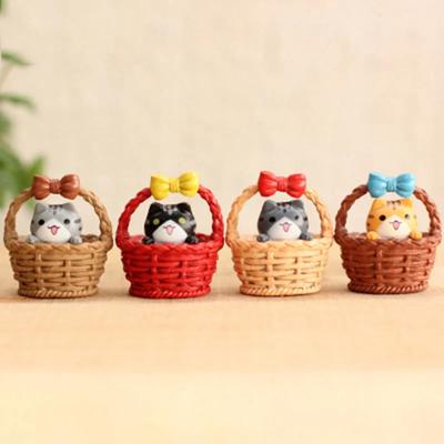 Милая корзина с кошкой, миниатюрные фигурки котят, статуэтка для детей, подарок на день рождения ребенка, украшение комнаты, сада, автомобиля, дома