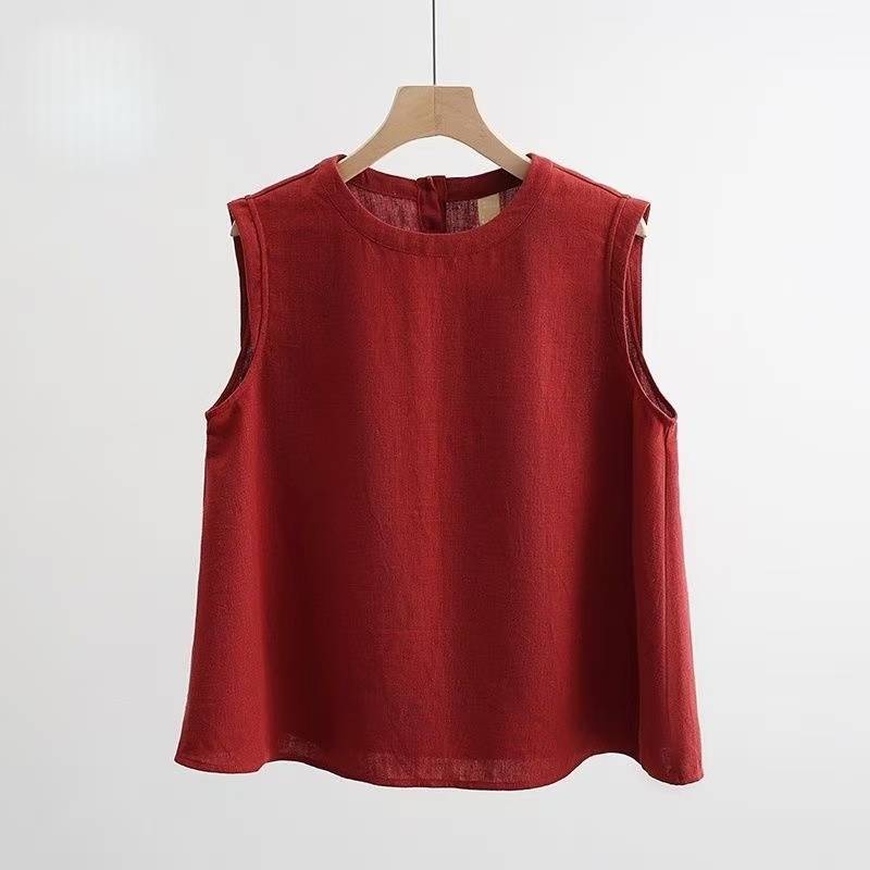 Cotton Linen Sleeveless T Shirt Women Summer Tees Round Neck White Black Vest Korean Style Tank Tops