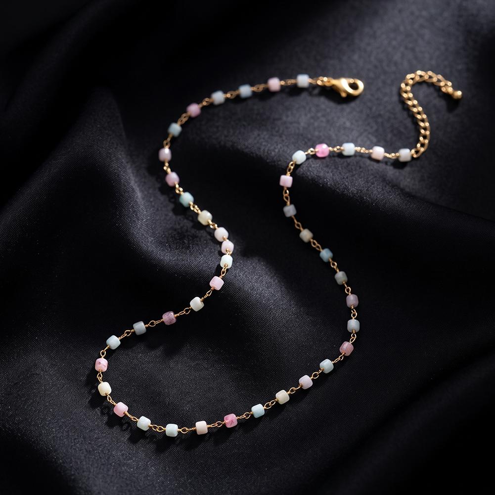 Multicolor Square Shell Beaded Chain Necklace for Women Gold Plated Stainless Steel Adjustable Handmade Fashion Neck Jewelry