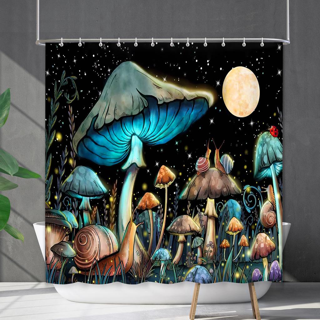 Водонепроницаемая штора для ванной, цифровая печать, растение, гриб, занавеска для душа, без пробивки, перегородка для туалета, ткань для душа