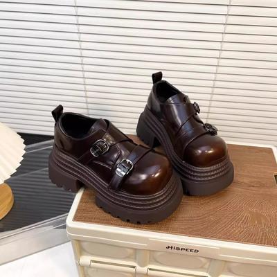 2025 весна милые и крутые лоферы на платформе женские новые универсальные ретро британский колледж стиль маленькие кожаные туфли увеличивают рост