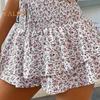 Летние женские шорты, многослойные шорты с цветочным принтом, гофрированные рюши, лоскутное шитье, эластичная высокая талия, широкий пояс, кулиска, искусственная юбка трапециевидной формы, женская мини-юбка