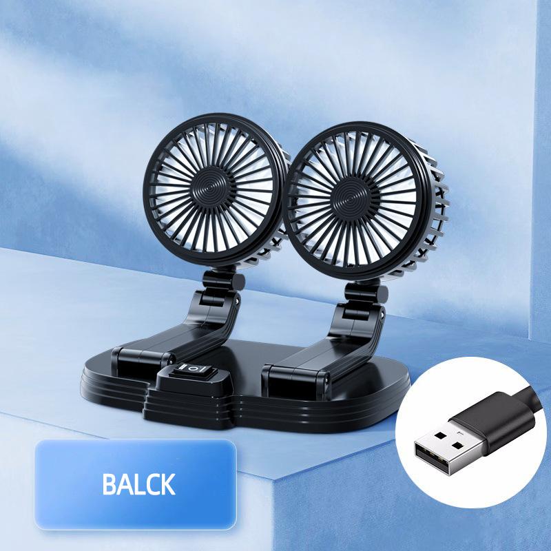 1 PC Car Mounted Fan Dual Use for Home and Car, Car Dual Head Fan Silent USB Car Interior Electric Fan