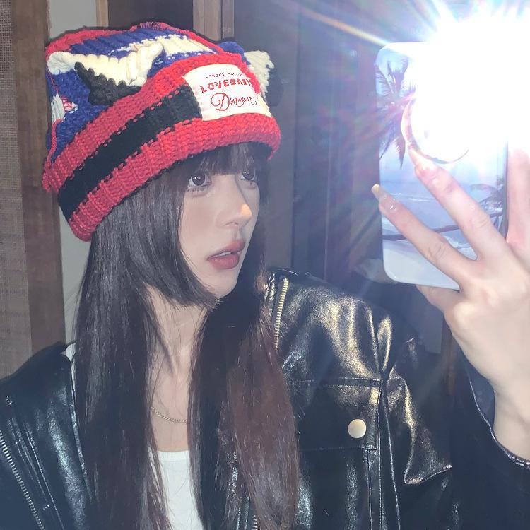 Womens Cat Cute Ear Knit Hat Winter Thick Warm Soft Cotton Cozy Beanie