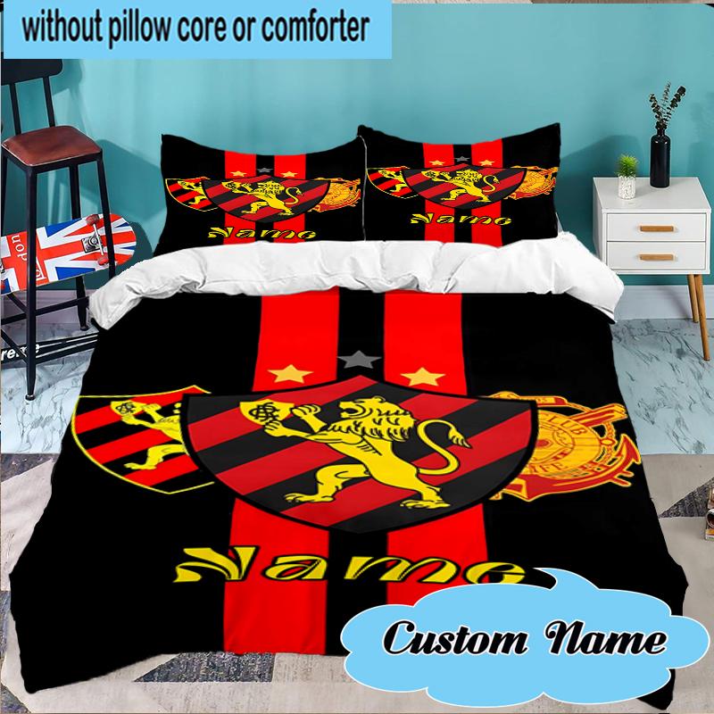Custom Name Recife Lion Crest Emblem Bedding Set 3pcs, Bedding Set Including 1pc Duvet Cover And 2pcs Pillowcases for Bedroom, Dormitory Gift