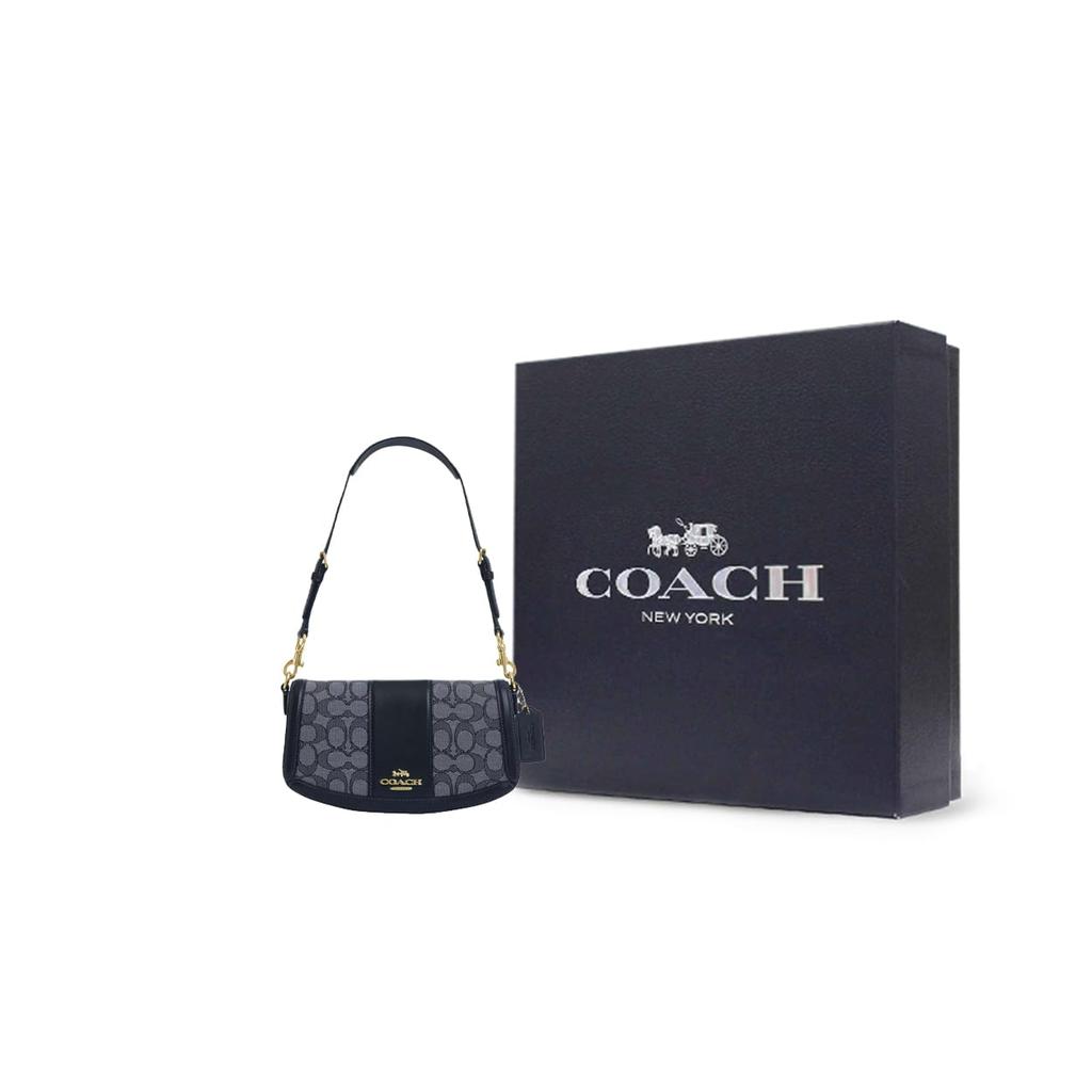 COACH Andrea Cow Leather With Jacquard Handbag, Shoulder Bag Medium Women's Midnight Marine Blue CT767-IMX1X
