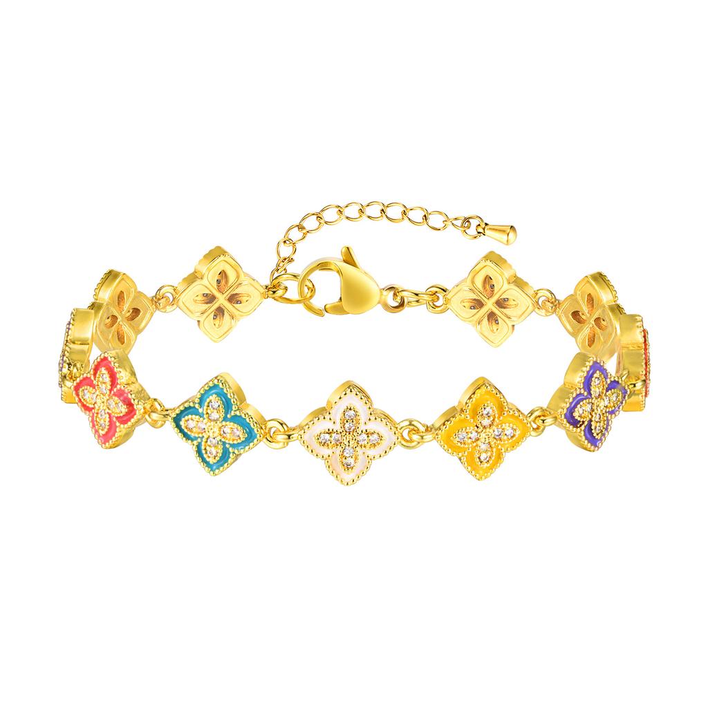 Vnox Роскошные браслеты-клевер с четырьмя листьями для женщин, девушек, цветной цветочный винтажный браслет, подарок любви для жены, ее девушки