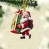 Рождественское украшение Дед Мороз 2D Акриловый мультяшный Санта с подарочной коробкой Украшение на рождественскую елку для рождественской елки Праздничный домашний декор