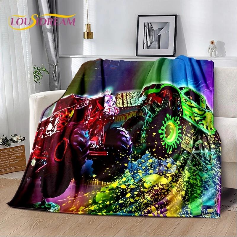 Мягкое фланелевое одеяло Monster Truck 3D Monster Jam Cartoon для кровати, спальни, дивана, пикника, плед для отдыха на свежем воздухе, подарок