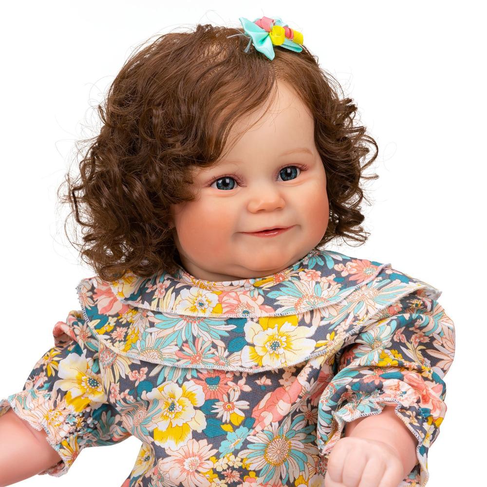 Cute 60cm Reborn Doll Maddie with Rooted Curly Hair Cloth Body Fat Baby Doll Look Real Handmade 3d Painted Skin Newborn Dolls for Kids Age 3+ Year Old