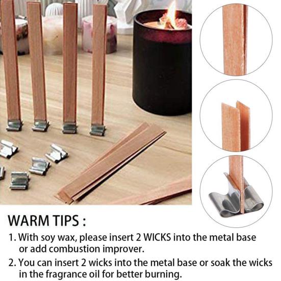 22 шт. деревянных фитилей для свечей, устойчивые фитили для свечей с металлическими основаниями, бездымные деревянные фитили для свечей ручной работы для самостоятельного изготовления свечей