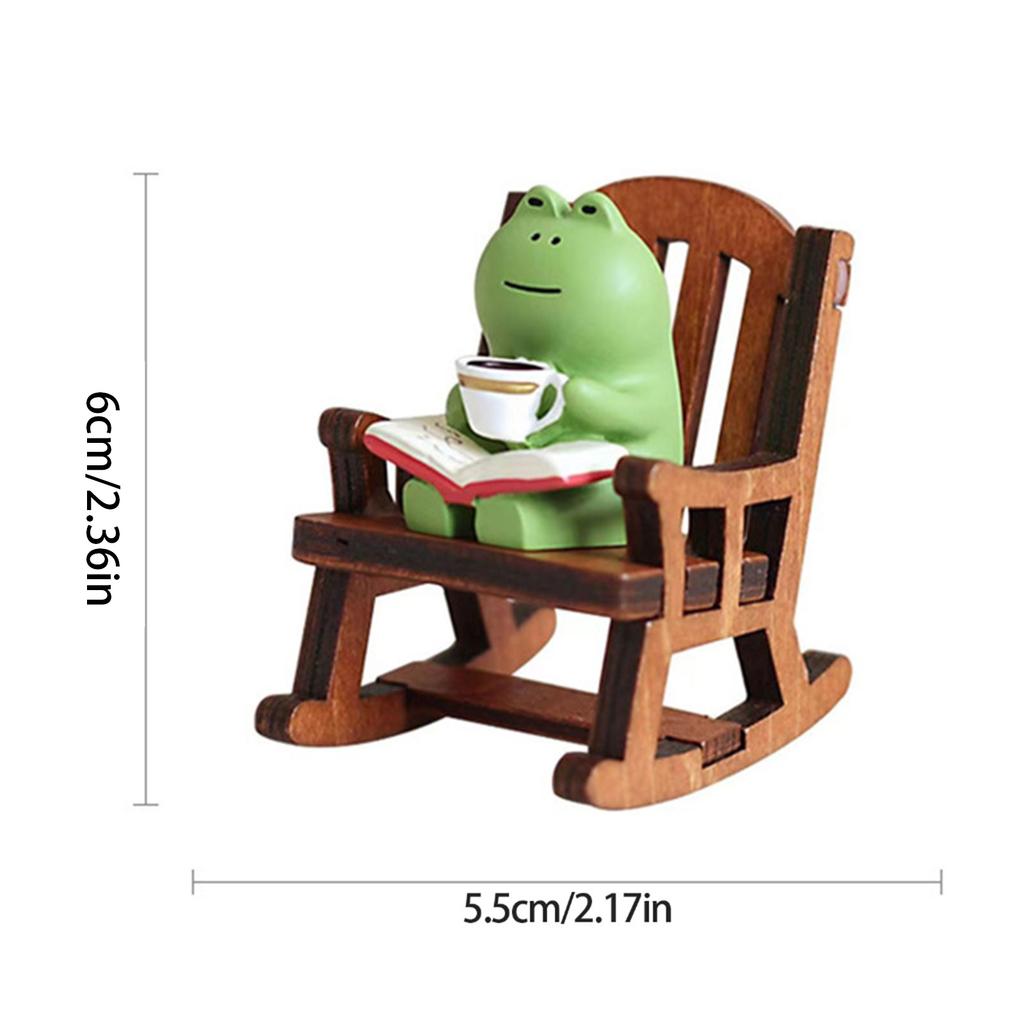 Coffee Frog with Rocking Chair Resin Figurine Miniature Desk Decors Ornament For Home Office Garden Landscape Decoration