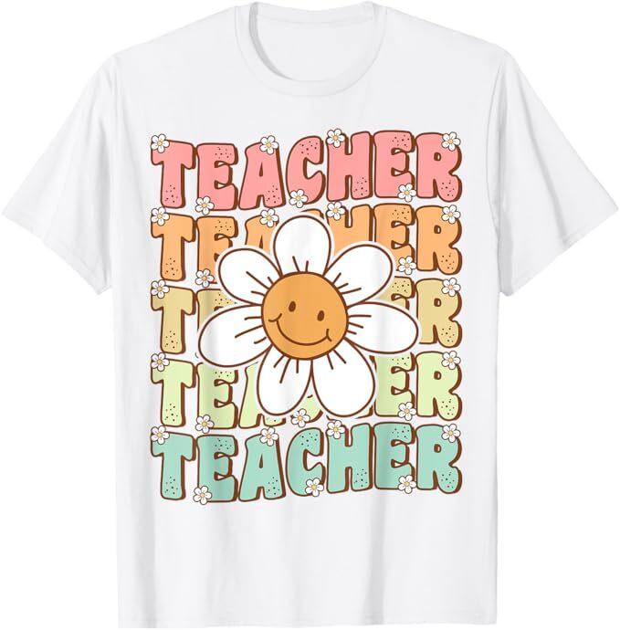 Крутая футболка для учителя с милым цветком ромашки, ретро, Back to School, унисекс