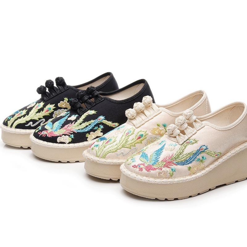 7cm High Heel Embroidered Shoes Characteristic Ethnic Style Fashionable Embroidered Phoenix Peony Cloth Shoes