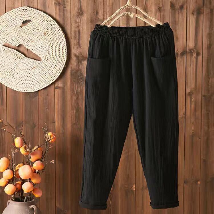 2025 Летняя мода хлопковые и льняные брюки-девятки женские тонкие свободные тонкие прямые брюки с высокой талией женские брюки-гарлем