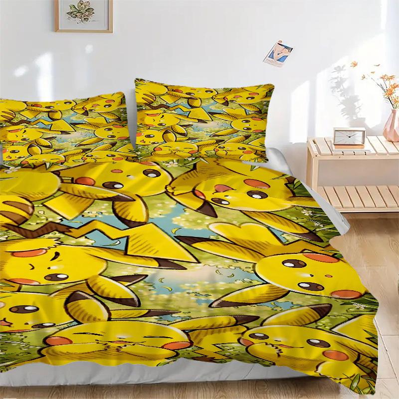 3pcs Pikachu Duvet Cover Set,  Includes 1 Duvet Cover and 1/2 Pillowcases (No Insert) yy251104227