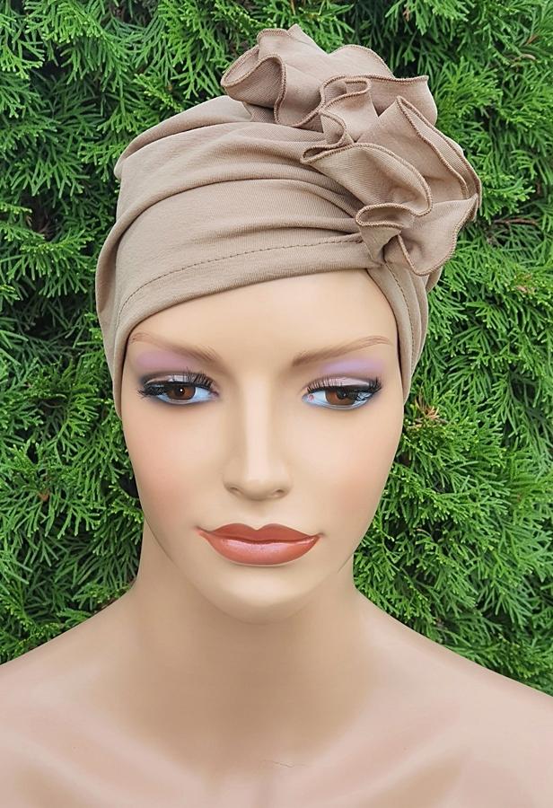 Luba Nude Turban Fashionable Ruffled Cap Without Pattern Even After Chemotherapy