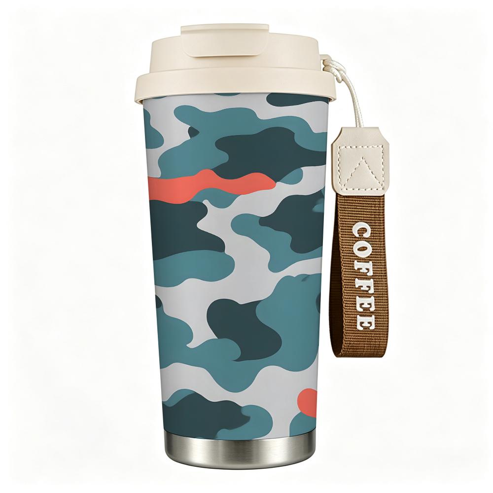 Abstract Camouflage Pattern Stainless Steel Insulated Coffee Tumbler Vacuum Thermal Cup, Portable Reusable Drinkware for Commute Travel