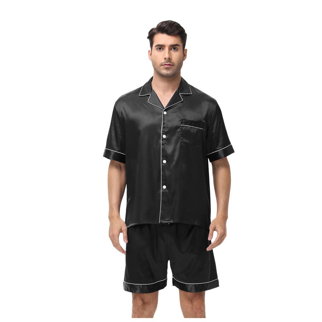 Large Men's Short Sleeved Shorts Satin Summer Casual Home Wear Pajama Set