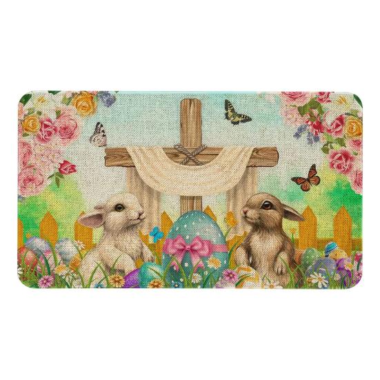 Декоративный напольный коврик с изображением пасхального кролика, влагостойкий нескользящий моющийся приветственный коврик для передней двери