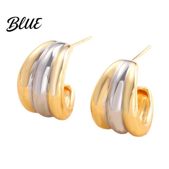 Delicate Design Earrings Plated Hoop for Women Triple Illusion Stud