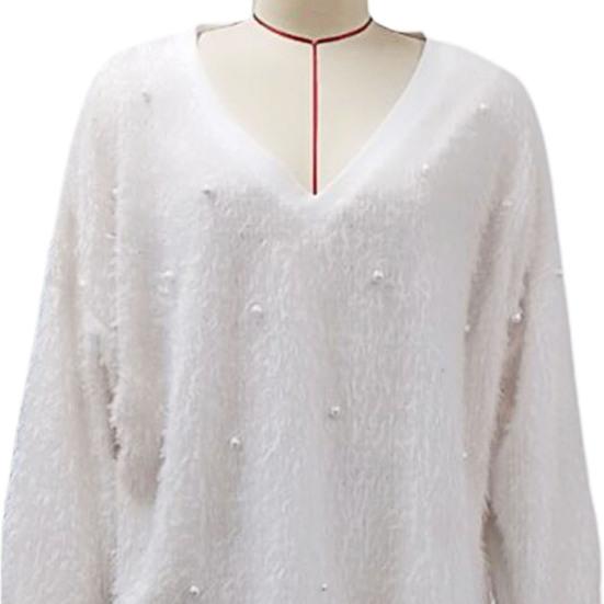 Женский осенне-зимний свитер, утолщенный плюшевый свитер с длинными рукавами, декор из бисера, свободный однотонный мягкий пуловер с v-образным вырезом, вязаный женский свитер, топ