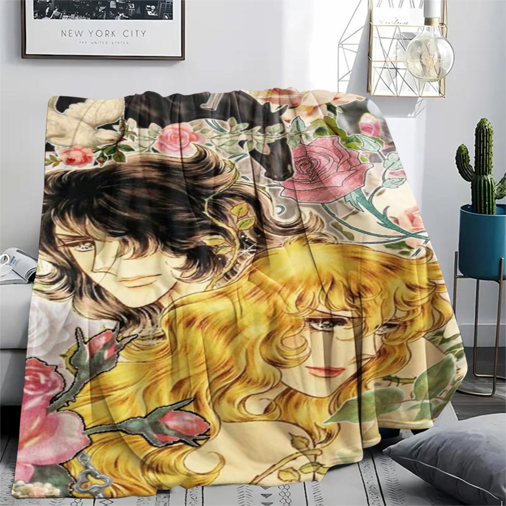 1PC Versailles Rose Print Flannel Blanket, High quality Comfortable for All Seasons, Home Decor, Warmth and Comfort, Perfect for Christmas Gifts237
