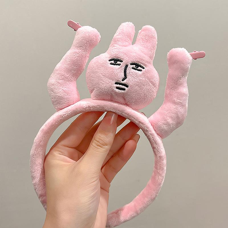 Funny Pink Rabbit Hairband For Women Plush Doll Headband Girls Hair Clip Cute Hoops Hair Accessories