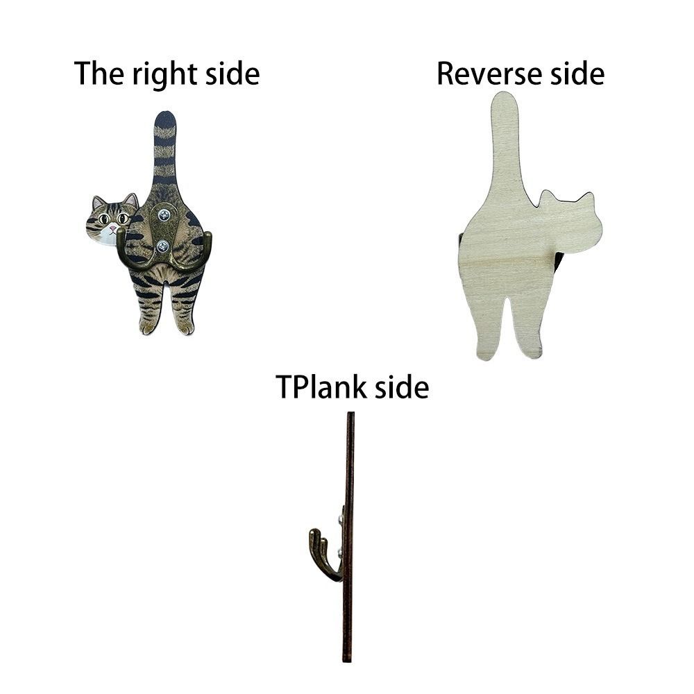 Wall Mounted Cat Butt Tail Key Rack Wooden Key Hanger Cat Shaped Wall Hook  Bathroom