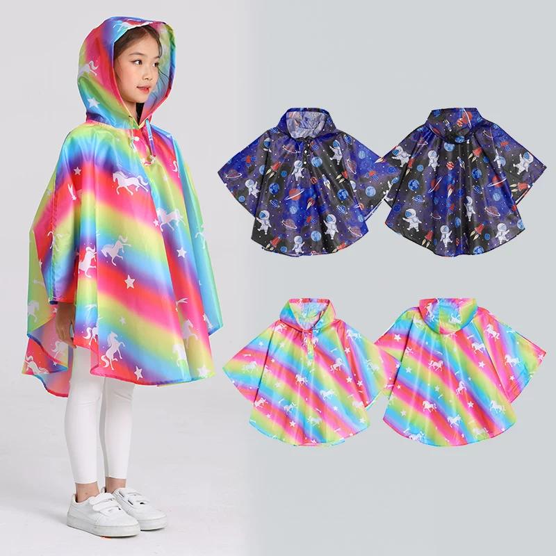 Children's New Style Poncho Raincoat for Kindergarten, School Backpack, Water Play, Lightweight Rain Poncho for 3-12 Years Old, Cartoon Design for