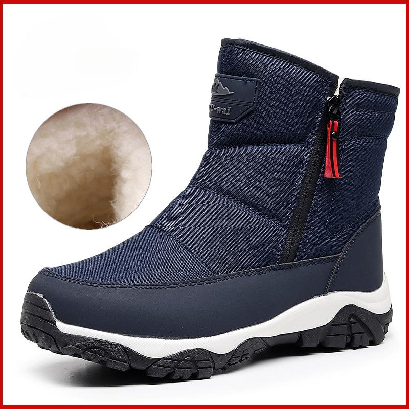 Men's Snow Boots With Fur Lined Waterproof Outdoor Anti-Slip Walking Ankle Booties for Male Winter Warm Comfortable Work Fleece Zipper Mid-Calf Boots