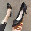 7-1 Single Shoes for Women In Autumn and Winter, Step On the Heel Square Buckle Pointed Thin Heel Soft Leather High Heels 7.55.5 CM Thick Heel