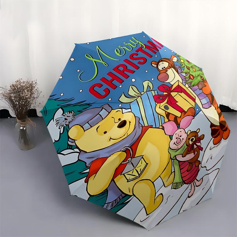 Christmas, Winnie_the_Pooh Themed Automatic Opening and Closing Umbrella, Brightly Colored 8-rib Portable Umbrella, Suitable for Men and Wom
