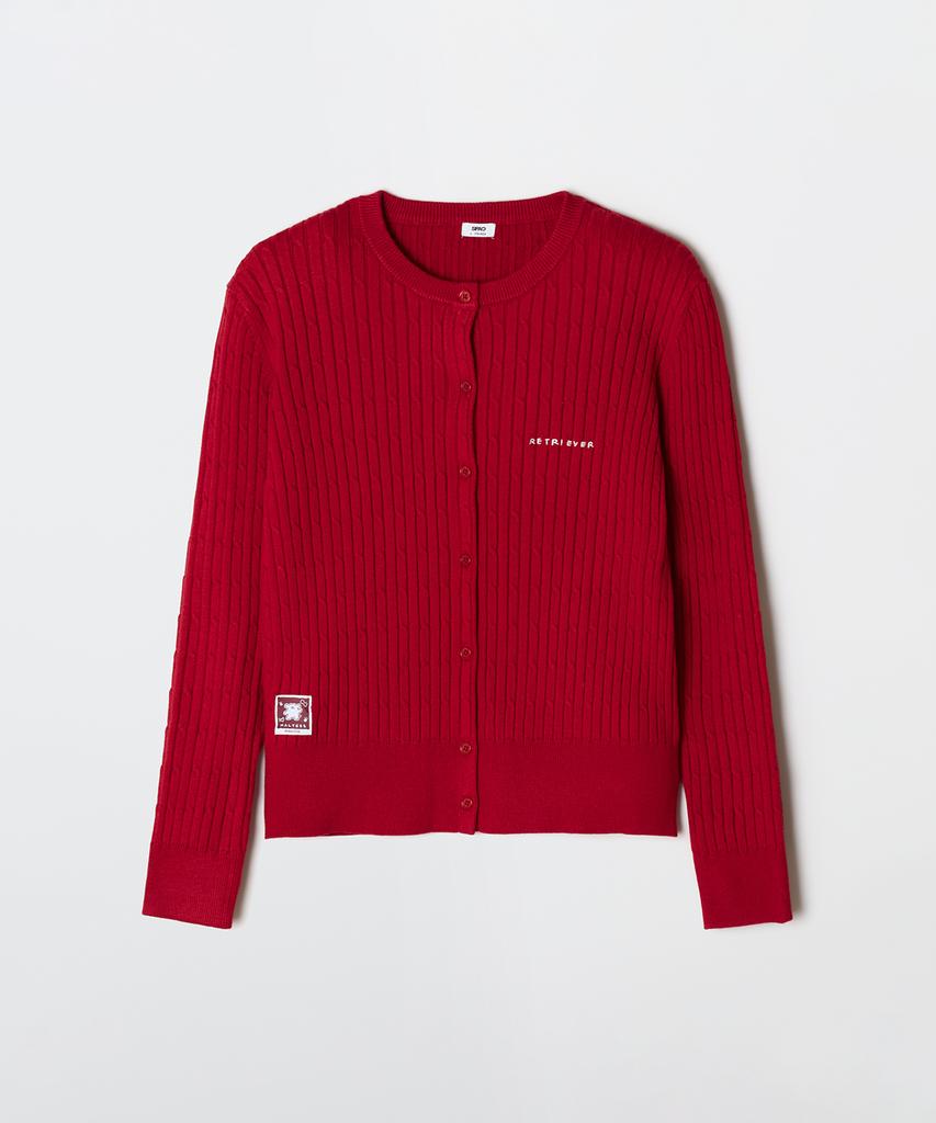 Spao [Мальтийский] Круглый вырез Вязаный кардиган (красный)_Spckg23U01