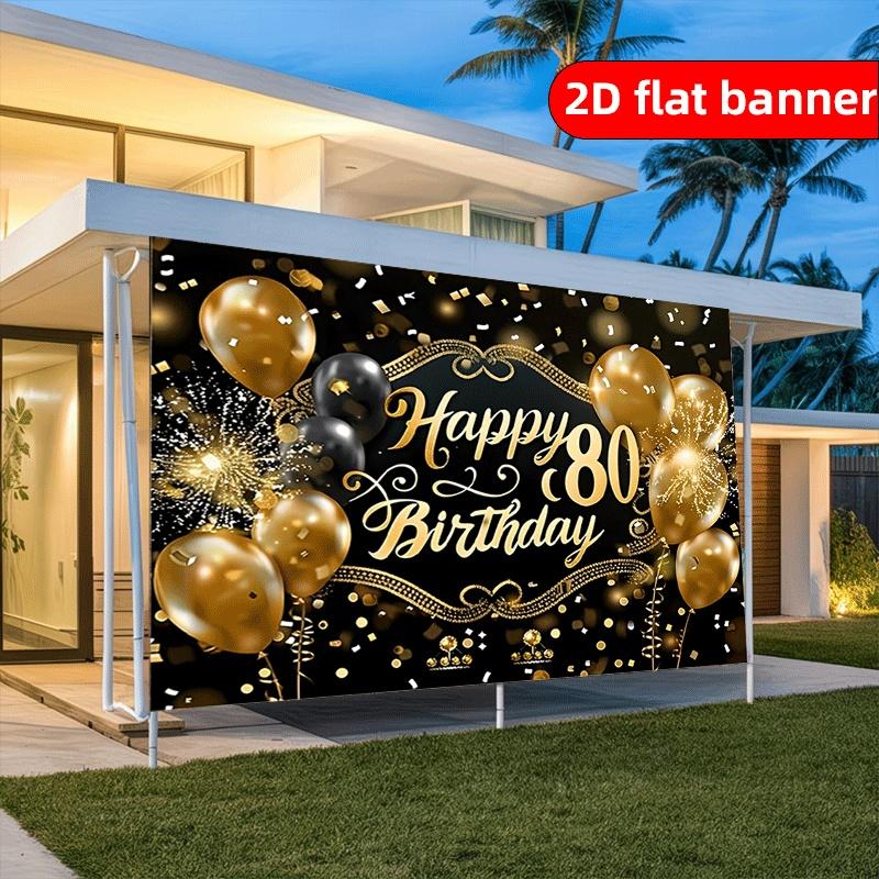 Party background 2D flat banner, 1 piece of 80th anniversary happy theme, hot stamping text, balloon fireworks pattern