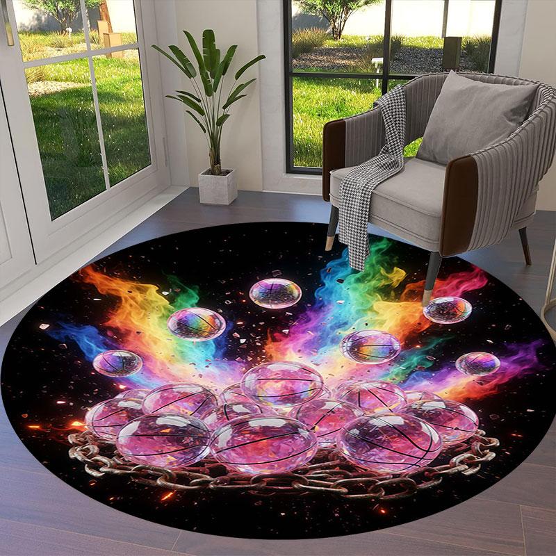 Fireball Round Area Rug,Carpet Rug for Living Room Bedroom Sofa Playroom Decor,Non slip Floor Mat
