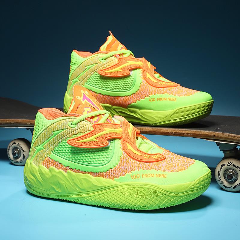 Баскетбольные кроссовки для мужчин и женщин, парные, мандаринки, двухцветная сетка средней высоты для помощи ученикам начальной школы, и пара модных спортивных кроссовок