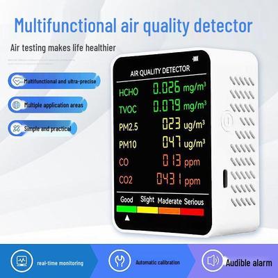 Монитор качества воздуха 6-в-1: Детектирование формальдегида, PM2.5, CO2, TVOC