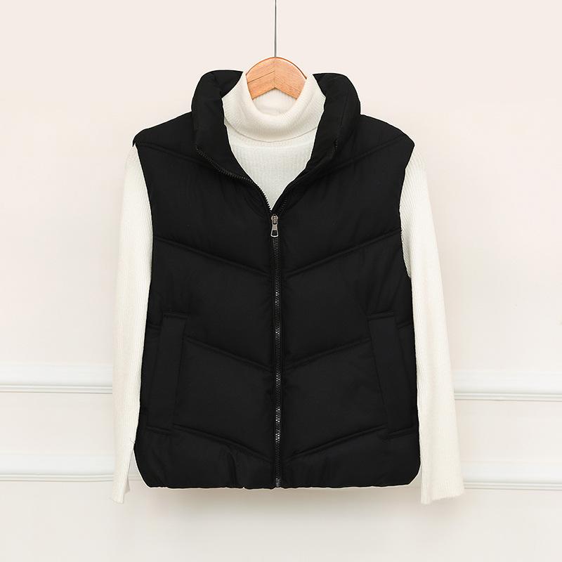 Winter New Down Cotton Vest Women's Simple Fashion Short Stand-up Collar Cotton Jacket Vest Jacket Tide