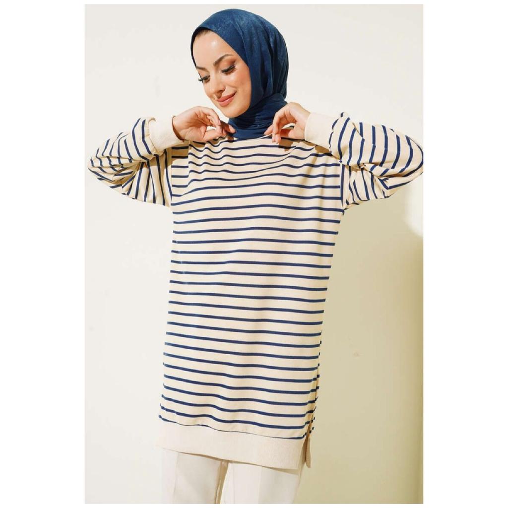 Двухниточный толстовка в полоску в стиле хиджаба-туники